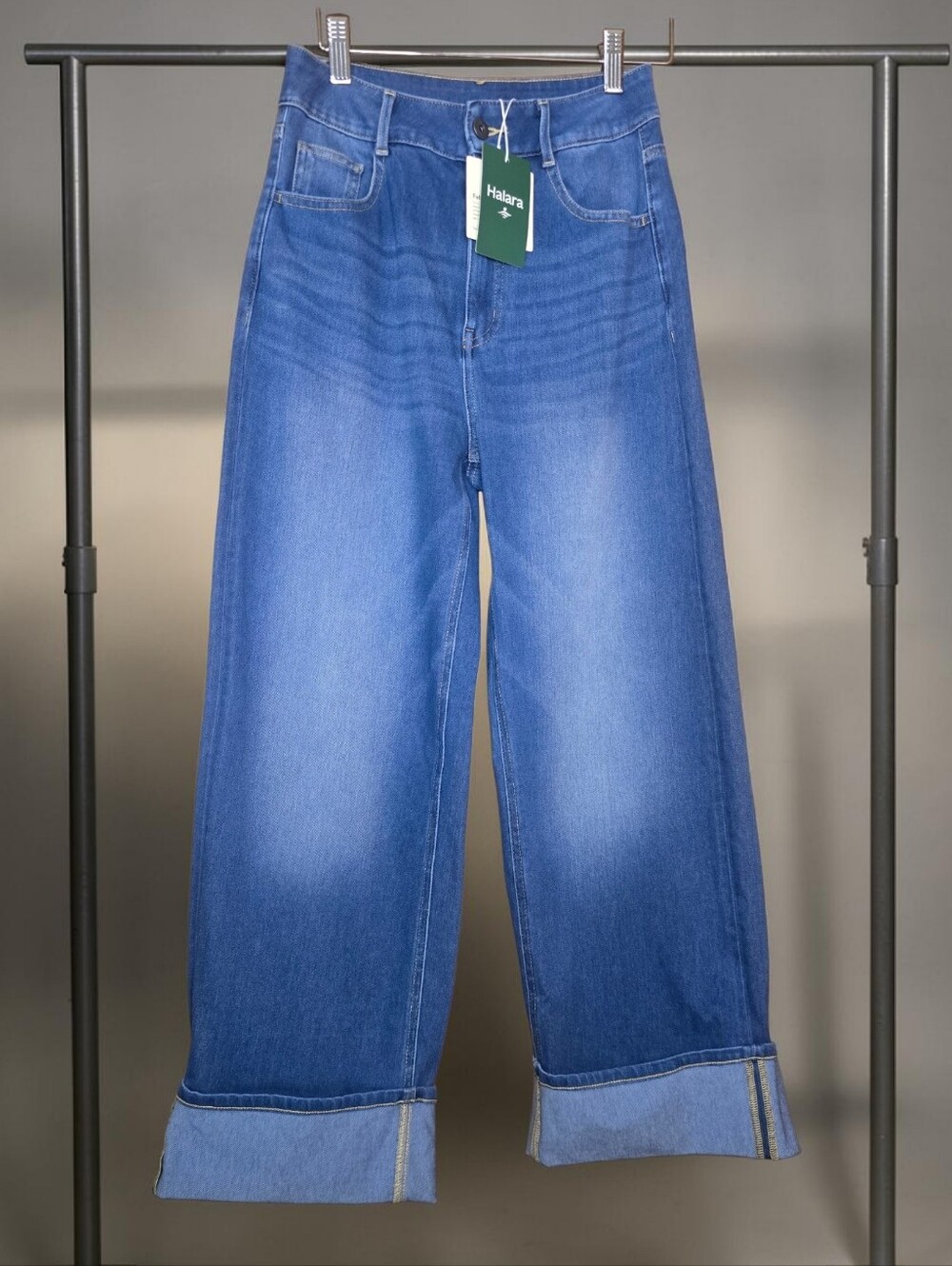 NWT Halara Flex High Waisted Stretch Rolled Cuff Hem Wide Leg Denim Jeans XS
